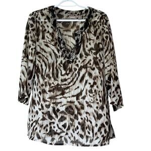 Chico's Brown Patterned Sheer Blouse Size 1 (Medium)